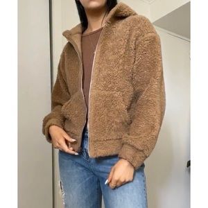 Brown teddy bear Bershka zip up hoodie